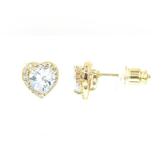 Macy’s Gold Heart Cubic Zirconia Studs Earrings - Picture 1 of 3